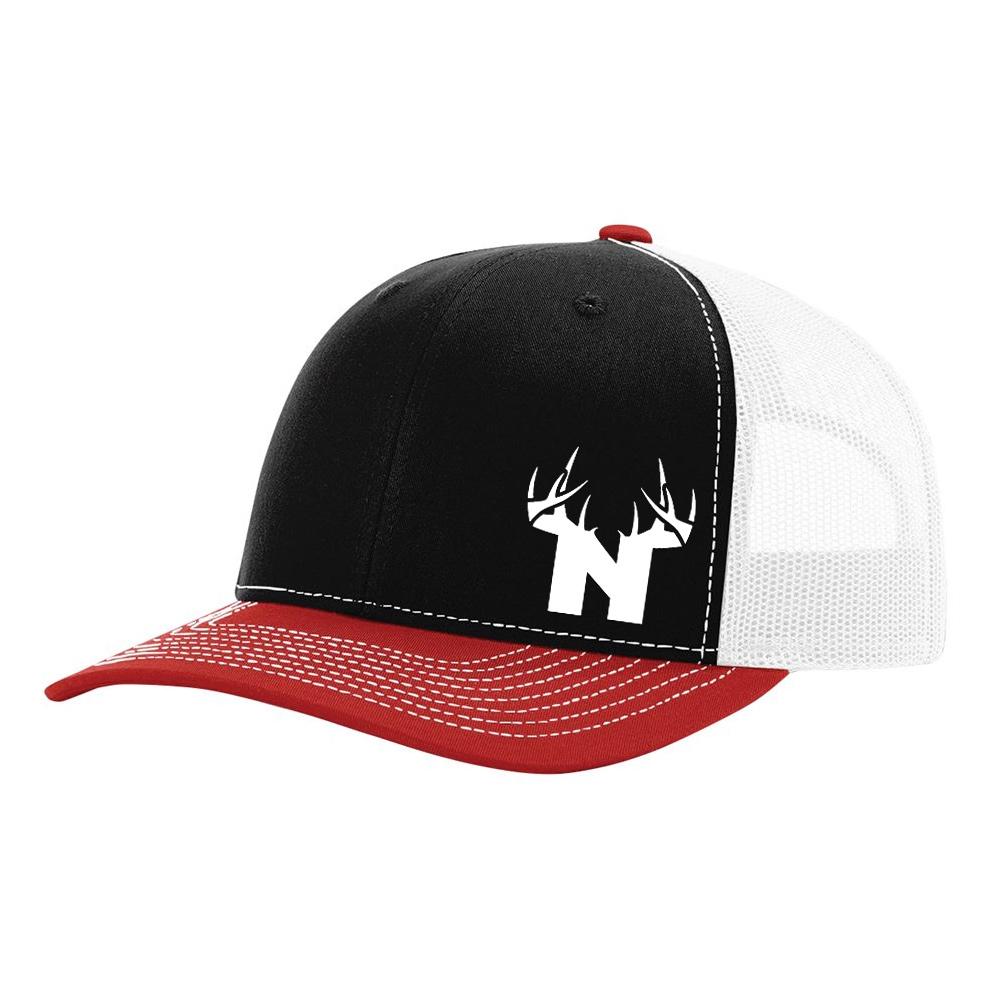 Nebraska White Antler Logo - Black / White / Red - Bucks of America