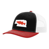 Nebraska Red Bass Hat - Black/White/Red - Bucks of America