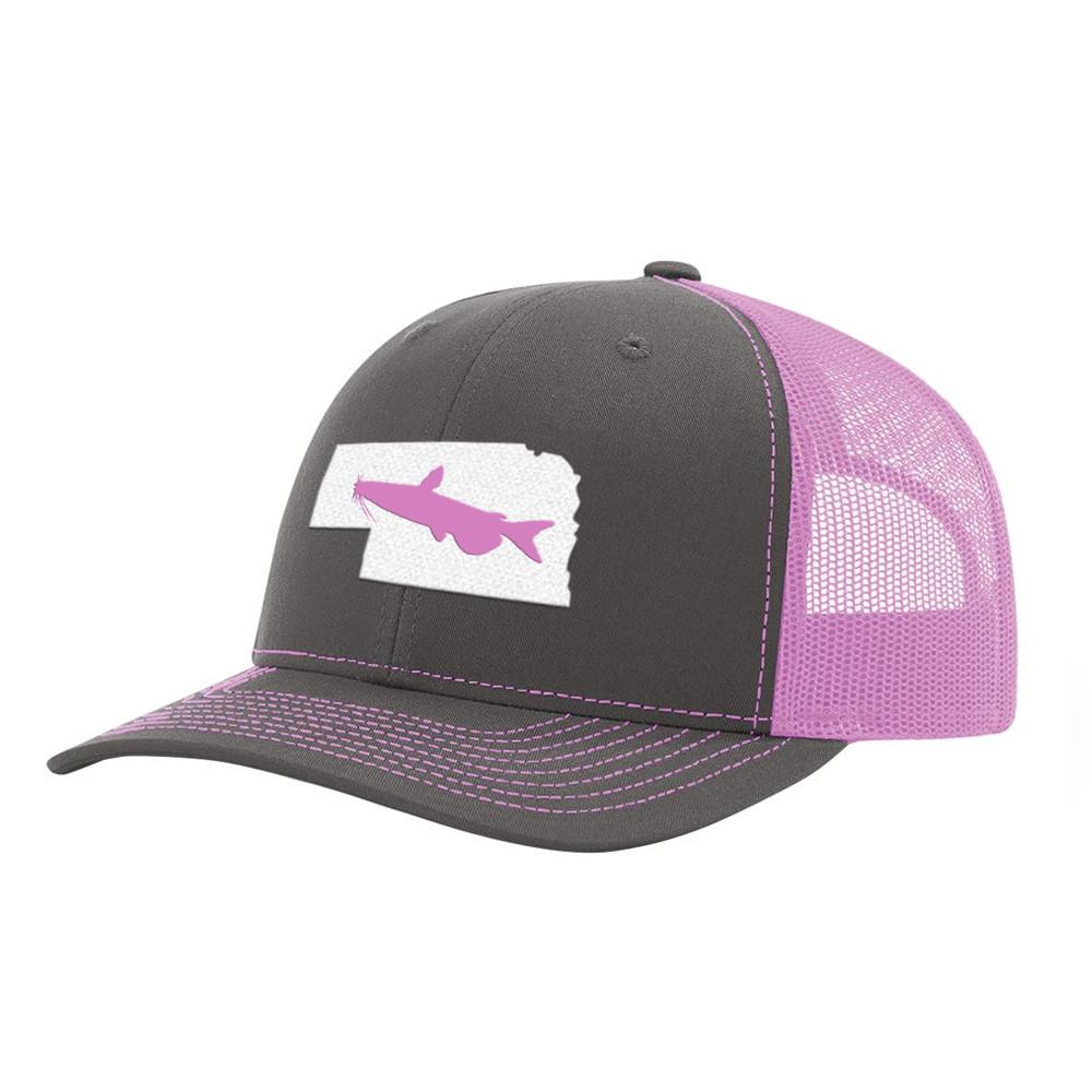 Nebraska Catfish Fishing Hat- Charcoal / Pink - Bucks of America