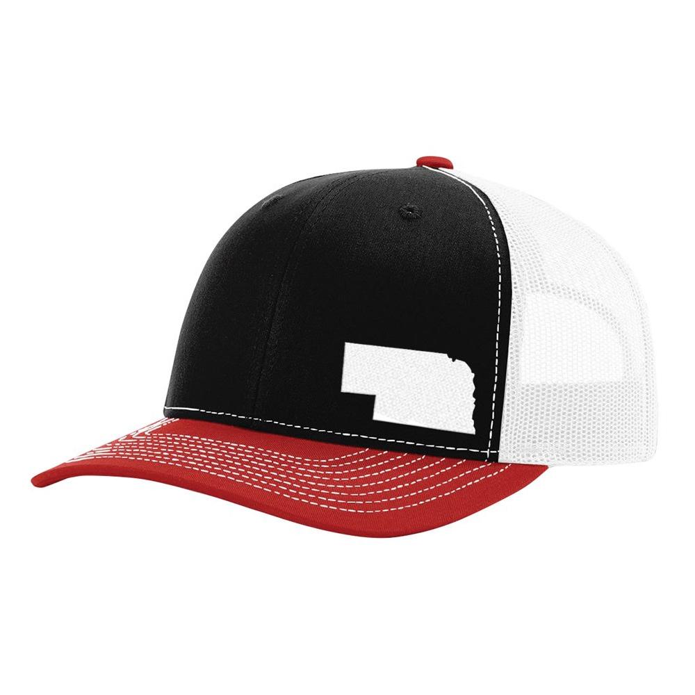 Nebraska State Outline Hat - Black / White / Red - Bucks of America