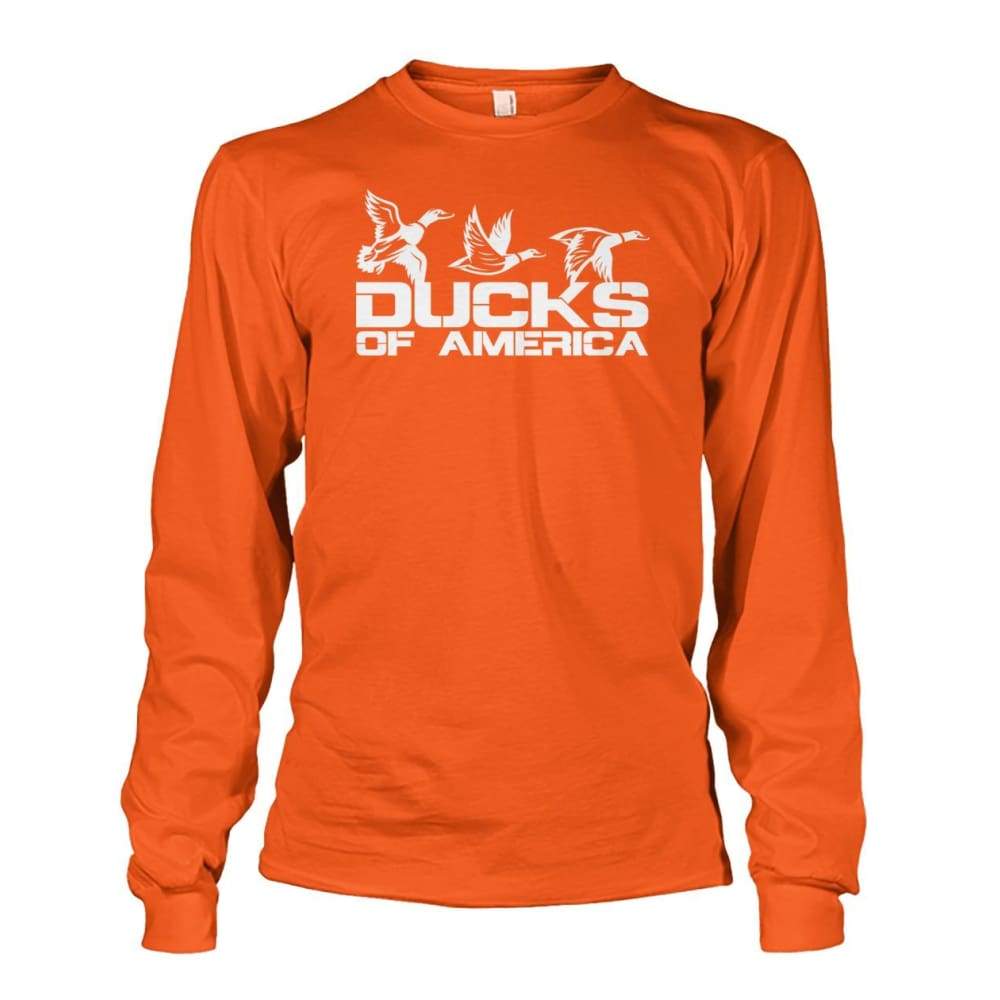 Ducks Of America (White) Unisex Long Sleeve - Orange / S - Long Sleeves