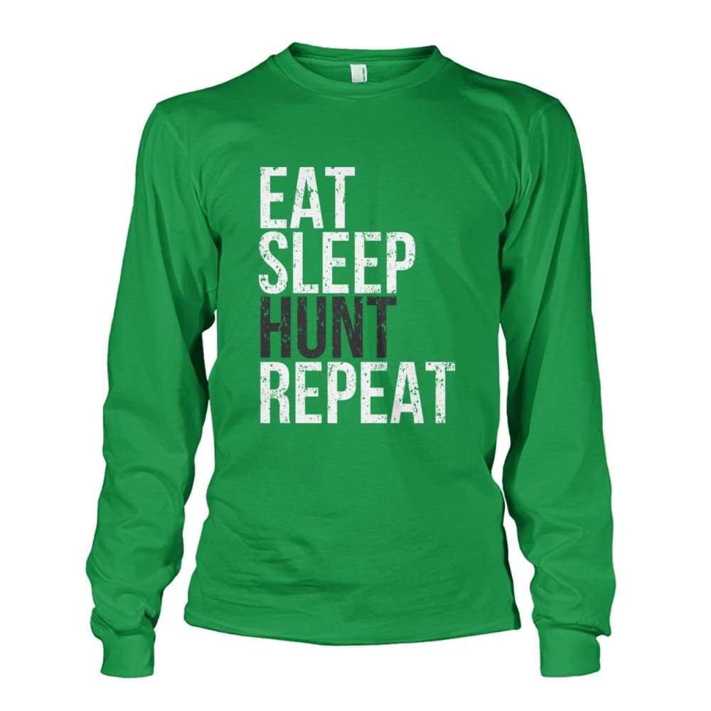 Eat Sleep Hunt Repeat Long Sleeve - Irish Green / S - Long Sleeves