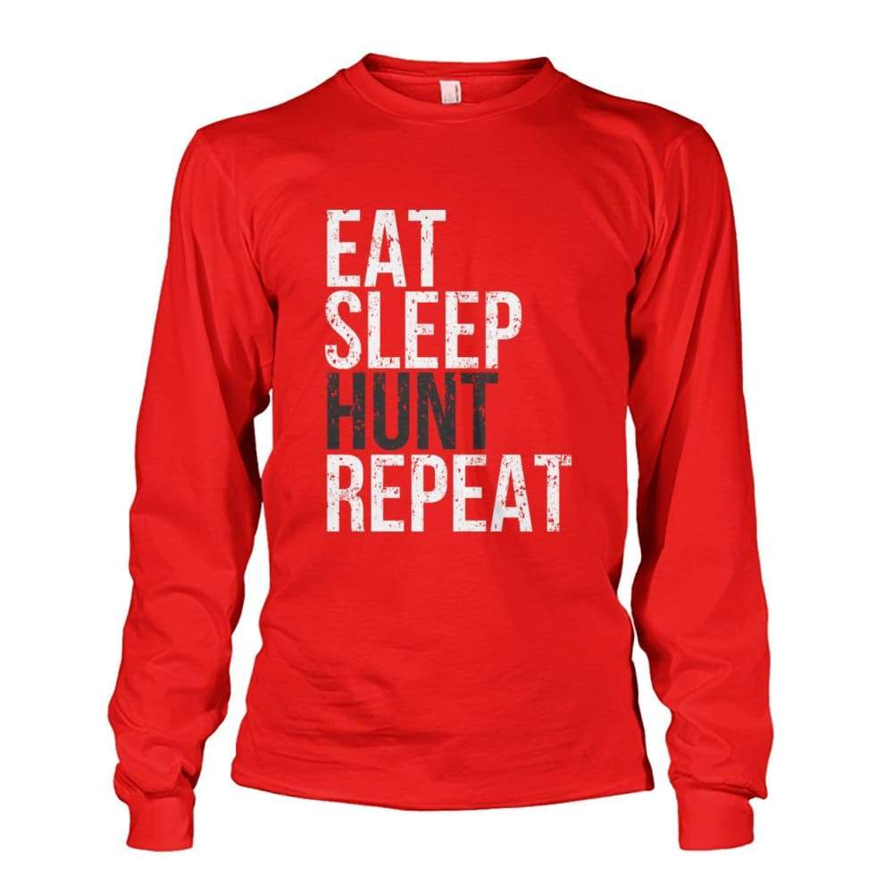 Eat Sleep Hunt Repeat Long Sleeve - Red / S - Long Sleeves