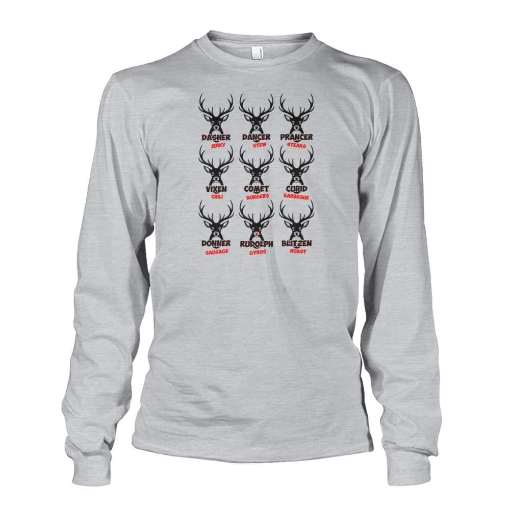 Reindeer Hunter Dark Design Long Sleeve - Ash Grey / S - Long Sleeves